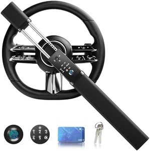 eRapta Smart Steering Wheel Lock, Fingerprint and Numeric Keypad Antitheft Car Security Lock with Dual Alarm, Adjustable Length for Universal Standard Shaped Steering Wheels, Window Breaker Included