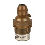 ElekTek B22 BC Bayonet Antique Brass Cord Grip Ceiling Pendant Unswitched Lamp Light Bulb Holder with Shade Ring - For use with Ceiling Rose and Lighting Flex (7mm Max. Dia.) - Made in UK