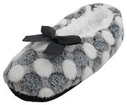 Atania Ladies Ballet Style Plush Slipper Socks Grey Dots M/L