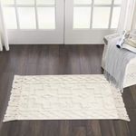 Uphome Boho Bathroom Rug 2' x 3', Washable Small Farmhouse Bedroom Rugs with Tassels, Beige Geometric Bath Mats for Home Decor, Cotton Woven Moroccan Tufted Throw Rug for Entryway Front Door Kitchen