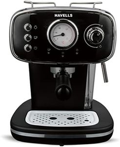 Havells Corretto Coffee Maker, Espresso/Cappuccino Machine with 15bar Pressure Pump | Thermometer Display | Frothing Function | Detachable Drip Trip | Filter Holder | Twin Brewing