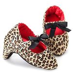 Baby Girls Sequin Glitter Shoes Soft Sole Prewalker Mary Jane Princess Party Dress Crib Shoes with Bowknot Headband (X-Leopard High Heel, 6_Months)