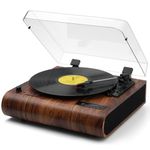 VOSTERIO Bluetooth Record Player, 3 Speed Turntable with Built-in Speakers, Retro LP Vinyl Player with BT Input & Output, FM Radio, USB & SD Card Recording, Aux in, LED Display