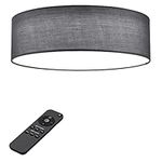 Navaris Flush Mount Ceiling Light - 15.75" Diameter Drum Lamp Shade LED Fixture with Remote Control for Bedroom, Living Room, Kitchen - Dark Gray