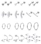 Jstyle 12Pairs Stainless Steel Helix Cartilage Tragus Stud Earring Hoops Women CZ Barbell Piercing Earrings Stud Body Piercing Jewelry