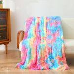 STYHO Blue Pink Shaggy Throw Blanket for Girls Colorful Rainbow Long Hair Faux Fur Blanket Soft Reversible Fluffy Fuzzy Blanket for Bed Sofa Couch(Ombre Dark Rainbow, 130cm x 160cm)