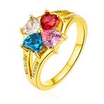 Custom4U Gold Plated Sterling Silver Ring with Name Personalized Birthstone Rings for Women Crystal Cubic Zirconia Stones Family Ring Classic Jewelry July Birthday Gift