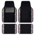 CAR PASS Iridescent Bling Rhinestones Diamond Car Floor Mats Waterproof, Anti-Slip PVC Heel Pad, Universal for Automotive SUV,Sedan,Van,4pcs Girl Women Lady Sparkly Shining Multicolor Colorful Crystal