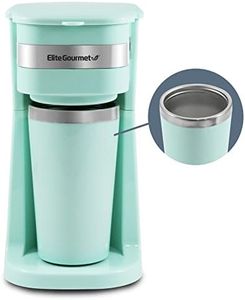 Elite Gourmet EHC113M Personal Single-Serve Compact Coffee Maker Brewer Includes Stainless Steel Interior Thermal Travel Mug, Compatible with Coffee Grounds, Reusable Filter, Mint, 14 Ounce