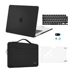MOSISO Compatible with MacBook Air 15 inch Case 2024 2023 M3 A3114 M2 A2941 Chip with Touch ID, Plastic Hard Case&Carrying Sleeve Bag&Keyboard Cover&Screen Protector&Webcam Cover, Black