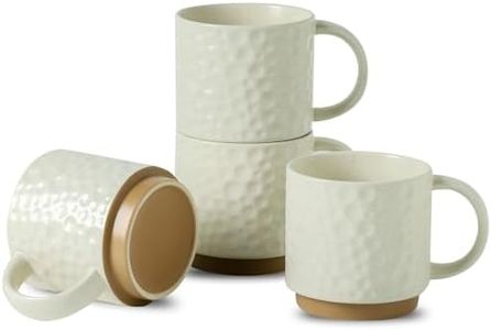 Nihow 16OZ Stackable Coffee Mug Set, Large Ceramic Coffee Mug Set of 4,Coffee Cup Set for Cappuccino/Latte/Cocoa,Dishwasher & Microwave Safe, Matte White