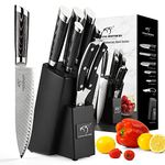 NANFANG BROTHERS Damascus Knife Set with Block,Japanese Knife Set,Chefs Knife Sets Professional,7 Pieces,with Block,Chef Knife,Bread Knife & Santoku Knife,Paring Knife,Shears