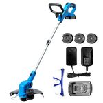 WISETOOL Weed Wacker Battery Powered, 20V Cordless String Trimmer & Edger, 12 Inch Weed Eater with 3 Spools, Edger Lawn Tool with 90 Degree Adjustable Head, with 2.0Ah Battery and Fast Charger