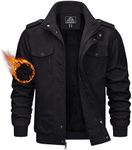 TACVASEN Men's Winter Jacket Bomber Jacket Slim Fit Cotton Military Jacket Men Full Zip Tactical Coat Thicken Warm Fleece Jacket for Men Black,S
