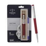 Parker Vector Standard Chrome Trim Roller Ball Pen| Red Body Color| Ink Color - Blue | Leading Pen For Corporate