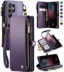 Defencase Wallet Case Compatible with Samsung Galaxy S23 Ultra wtih RFID Blocking Card Holder for Women, PU Leather Magnetic Snap Flip Zipper Strap Phone Case Suitable for Galaxy S23 Ultra, Purple