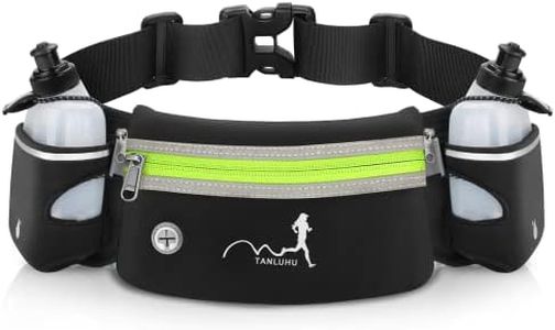 Luckit Hydration Running Belt with Water Bottles(2 x 300ML), Upgraded Nylon Webbing Running Waist Bag Reflective Bum Bag Adjustable Sports Waist Pouch for Marathon Running Hiking Camping Jogging, Green, Hydration Running Belt With 2 Water Bottles