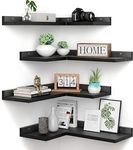 Runam Woods L-Shaped Floating Corner Shelves Set of 2, Solid Wood Floating Corner Wall Shelf for Wall Decore Storage, Corner Storage Shelf for Bedroom, Living Room, Bathroom, Kitchen. (Black)