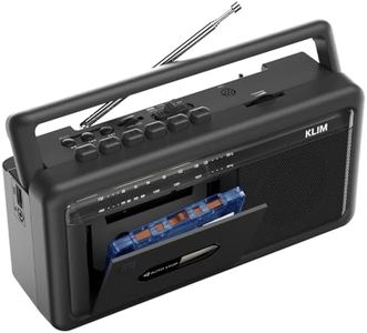 KLIM Portable Cassette Player & Tape Recorder – Boombox with AM/FM Radio, USB, Bluetooth, Speaker, and Earphone Jack – Battery and AC Operated - Black