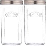 Kilner 1 Litre Fermentation Jar Set Wide Mouth Glass Jar with Silicone Valve Lid, Ceramic Weights & Recipe Booklet, Ideal for Small Batch Fermentation (Pack of 2)