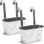 Juvale 2 Pack Large Galvanized Metal Hanging Bucket Planter Flower Pots for Railing, Fence, Balcony, Wall Decor, and Garden, Indoors and Outdoors (5 x 4.5 x 10 Inches)