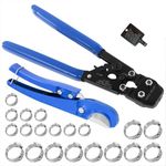 NC PEX Pipe Clamp Cinch Tool Crimping Tool - Blue, CH-T-2, 10pcs 1/2-inch & 3/4-inch SS PEX Clamps, Pipe Cutter