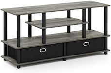 Furinno Jaya Large Stand for up to 55-Inch TV, French Oak, 47. 63(W) x 15. 55(H) x 22. 79(D) Inches., Grey/Black