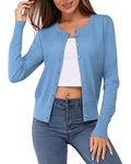 Newshows Women's Solid Button Down Long Sleeve Classic Crew Neck Knit Cardigan Sweater(Gray Blue 02,Large)