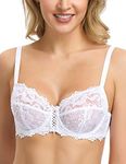 WingsLove Women's Floral Lace Bra Underwire Non Padded Soft Cup Full Coverage White 36DDD