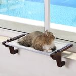 Zakkart Easy Seat Cat Perch for Window Sill - Hammock Design w/Premium Wood & Robust Metal Frame - Cat Window Seat for Large Cats and Kittens (Dark Stained Wood w/Gray Bed, Medium (23''W x 14''D))