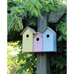 Garden Mile® Triple 3 In 1 Colourful Wooden Garden Birdhouse Nesting Boxes With Rear Doors For Easy Cleaning Predator Proof To Accomodate Small Birds Sparrows, Tits Robin Nester