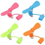 Mini 2-in-1 Cell Phone Fan for iPhone and Android Cellphones with Type C/USB C Port (4 Pack) - Small Personal Portable Pocket Fan Plug in Mobile Phones iPad for Outdoor Travel Commuting (Colorful)