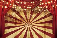 Renaiss 12x8ft Circus Show Backdrop Carnival Red Stripes Curtain Glitter Lights Photography Background Baby Shower Birthday Party Cake Table Decor Kids Portrait Photo Props Vinyl