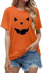 hohololo Halloween Tshirts Women smiling pumpkin T-Shirt Happy Halloween Costume, Orange-d, S