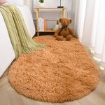 Terrug Fluffy Area Rug for Bedroom Living Room,Soft Oval Girls and Boys Rugs for Kids Room Baby Nursery,Khaki Carpet for Dorm Teen's Room-Home Decor Shaggy Plush Throw Rug 2.6 x 5.3 Feet Khaki