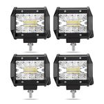 LITE-WAY 4 Inch LED Light Bar - 4Pcs Triple Row LED Work Lighting 7000LM Spot Flood Beam Off-Road Driving Lights Waterproof for Truck Car ATV SUV