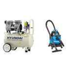 Hyundai HY7524 24 litre Air Compressor, 5.2cfm/100psi, Silenced & Vacmaster Multi 20 PTO Wet & Dry Vacuum Cleaner, 20 litre, 1250W Motor