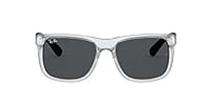 Ray-Ban RB4165 Justin Rectangular Sunglasses, Rubber Transparent/Dark Grey, 55 mm