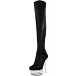 Fashion Thirsty Womens Platform High Heel Stiletto Over The Knee Stretch Stripper Clear Perspex Boots Heels Sexy Party Occasion Dressy Evening Heeled Shoes