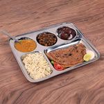 URBAN KRAFT 5In1 Stainless Steel Plates with Compartments/Bhojan Thali/Partition Plates Set of 2/Steel Plates for Lunch/Dinner/Kids Plate/Thali Set - Extra Deep Mess Tray (Pack of 2, Round Bowl)