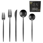 Runfly Matte Black Silverware Set for 4, 20 Pieces Stainless Steel Flatware Set，Kitchen Utensil Set, Tableware Cutlery Set, Knife Spoons and Forks Set, Satin Finished, Dishwasher Safe with Gift Box