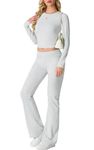 IWOLLENCE Two Piece Outfit Women 2-Piece Lounge Sets for Women UK Coord Outfit Y2K Gym Set Lounge Wear Tracksuit Full Set (Light Gray, L)