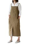 Cotton Long Square Cross Back Aprons Solid Color Cook Kitchen Garden Adjustable Tie Smock with Pockets, Green Brown, 42W x 38L