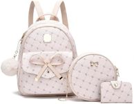 I IHAYNER Girls Bowknot 3-PCS Fahsion Leather Backpack Purse Mini Backpack for Girls Women Rucksack for Ladies Shoulder Bag Beige