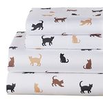 Adorable Silhouette Cat Sheets Includes a Fitted Sheet, Flat Sheet and Two Pillow Cases - Set of 4