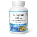 Natural Factors L-Lysine 1000mg, 120 tablets, Double Strength Formula, Reduces the Recurrence, Severity and Healing Time of Cold Sores