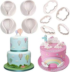 Fewo Set of 9 Hot Air Balloons Cloud Plastic Fondant Cutting Mold Grass Sheep Biscuits Gum Paste Sugar Craft Cookie Cutter Baby Shower Party Cake Cupcake Decorating Tools