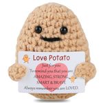 AFORENTIER Funny Love Potato Mini Knitted Wood Potato Doll with Positive Card Cute Positive Boyfriend Girlfriend Gifts Valentine Birthday Thanksgiving for Your Love