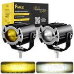 Pivalo 35W DC Fog Light with Projector Lens Universal 12V Color Spot Beam LED Lamp for Driving All Motorcycle Bikes Scooty and Cars (Yellow & White, Pack of 2)