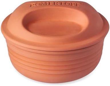 Römertopf Multibräter rund aus Naturton, Keramik Bräter für bis zu 4 Personen, 2 Liter Volumen, Ø 22,5 cm, Höhe 16,5 cm, fettfrei garen im Ofen, ideal für Brot, Aufläufe, Braten und kalorienarme Küche